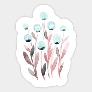 Simple watercolor flowers - pastel blue and living coral Sticker